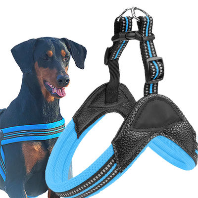 Zwart Blauw PU Hond Harness Leash Padded Puppy Harness En Leash Set