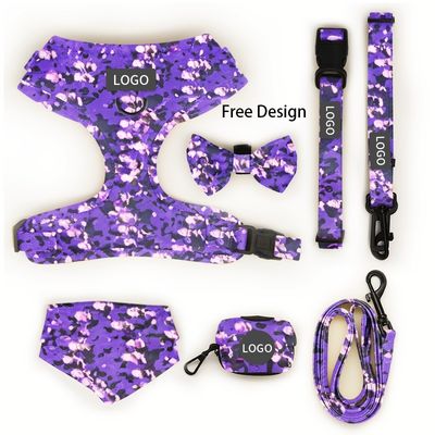 Custom Print Pattern Designer Soft Padded Dog Harness Set met verstelbare vest kraag lijn en Boog Bandana in verschillende kleuren