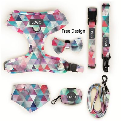 Custom Designers Dogs Logo Luxe Soft Padded Reversible Dog Harness Vest en kraag Leash Bow Bandana Pet Harness Sets
