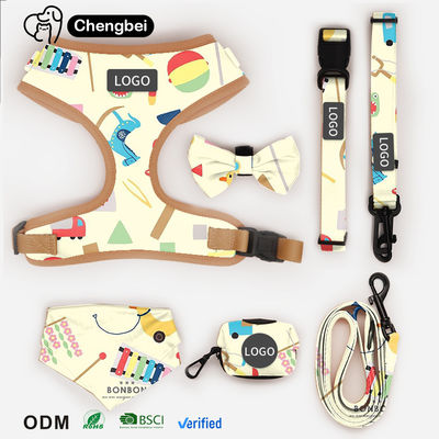 Custom Pattern Designers Reversible Polyester Pet Harness Sets Gepersonaliseerde halsband en waterdichte hondenharness set