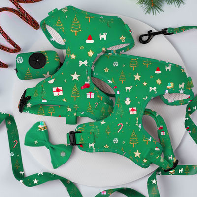 Populaire Custom Gepersonaliseerde Designer Luxe Geen Trek Verstelbare Kraag Leash Boog Ties en Bandana Omkeerbare Honden Harness Set