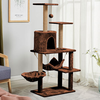 Multi-level platform houten kat krabben boom met hangmat Duurzaam SISAL en milieuvriendelijk