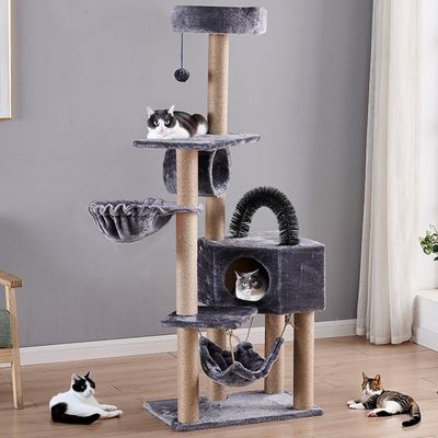 Houten grote schraperhuizen toren katten boom gemaakt van sisal stof en houten bord voor maat