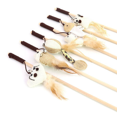 M-grootte katte teaserstok schattig hout kat veerstok OEM ODM katte teaser stick