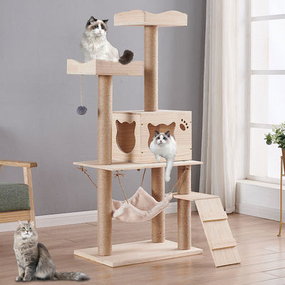 Voordeelrijke multifunctionele houten kat klimboom met aanpasbaar ontwerp en krabbelende post toren platform