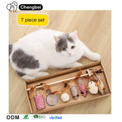 Cat Teaser Speel katten speelgoed Interactieve set Houten cadeau doos 7pcs Cat Teaser Wand voor katten